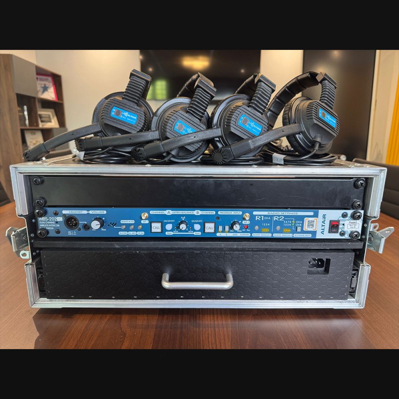 Altair 5035 WBS202HD Dual Channel Wireless Intercom Solution with 4 x headsets/beltpacks + bespoke flightcase