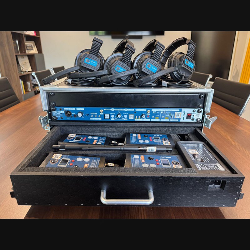 Altair 5035 WBS202HD Dual Channel Wireless Intercom Solution with 4 x headsets/beltpacks + bespoke flightcase